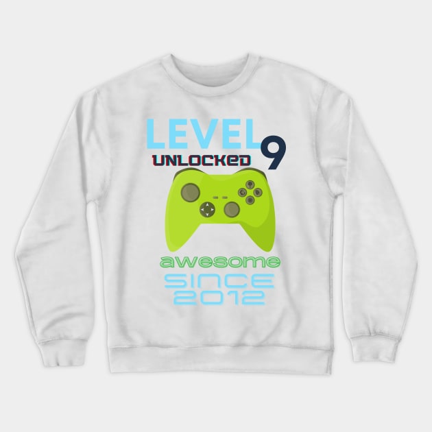 Level 9 Unlocked Awesome 2012 Video Gamer Crewneck Sweatshirt by Fabled Rags 